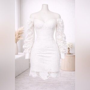 White Lace Off Shoulder Mini Dress Romantic Boho Party Dress size S